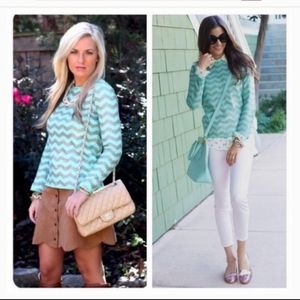 J. Crew Green/Gray Zig Zag Sequin Crewneck Long Sleeve Pullover Top Size M